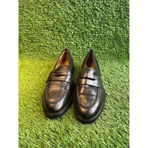 Flattered Black Leather Penny Loafers Made in Spain Size 40 Womens Almond Toe